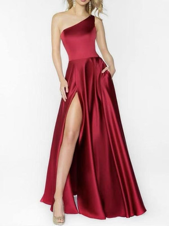 BurgundyEvening Dress Sheath Square Neck Floor-Length Sleeveless Lace-up Satin Fabric Social Party Dresses