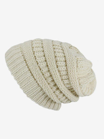 アイボリー かぎ針編みキャップ ソリッドカラー ユニセックスキャップ 春秋冬用