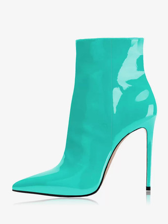 アクアグリーンレディース ハイヒール ブーティ ローズ ポインテッドトゥ アンクルブーツ