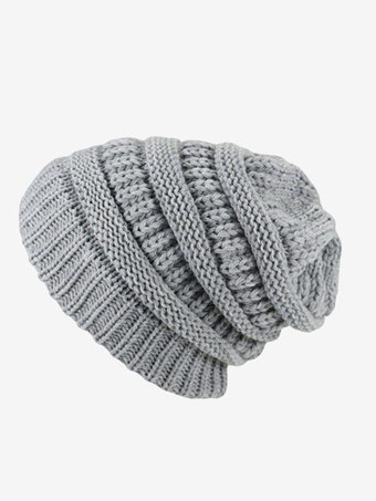 ライトグレーかぎ針編みキャップ ソリッドカラー ユニセックスキャップ 春秋冬用