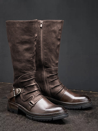 メンズニーハイブーツ 牛革 クラシックコーヒーブラウン ナイトブーツ