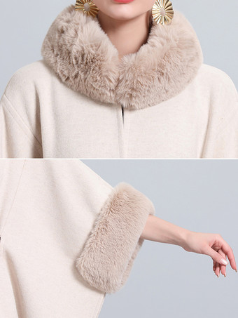 女性ポンチョハイカラーライトグレー特大フェイクファーケープ