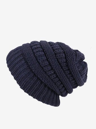 ダークネイビーかぎ針編みキャップ ソリッドカラー ユニセックスキャップ 春秋冬用