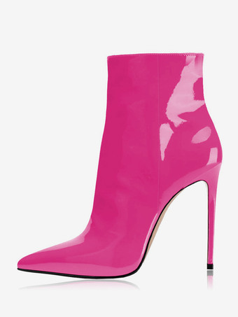 ローズレッドレディース ハイヒール ブーティ ローズ ポインテッドトゥ アンクルブーツ