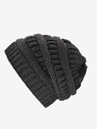 ダークグレー かぎ針編みキャップ ソリッドカラー ユニセックスキャップ 春秋冬用