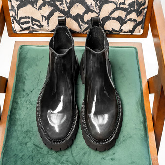 グレイメンズ チェルシーブーツ ブラック パテント 牛革 ラウンドトゥ 厚底 アンクル マーティンブーツ