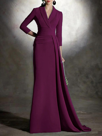 プラムブライダルマザードレス Vネック 3/4丈 袖マーメイド プリーツ マキシレングス ゲストドレス 結婚式用