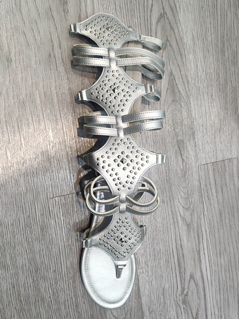 レディース グラディエーター サンダル シルバー リベット トング フラット グラディエーター サンダル