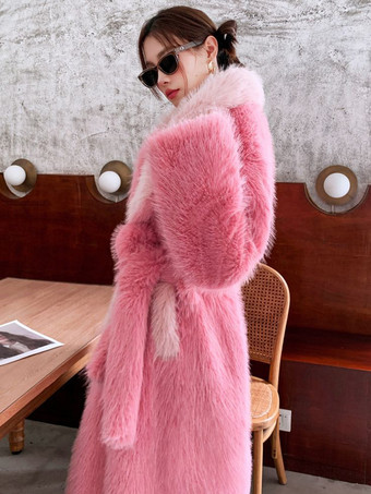 フェイクファーコート フロウ ウエストゴム 長袖 カラーブロック レースアップ レディースコート