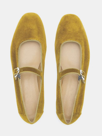 ベルベット バレエ フラット ラウンド トゥ メリージェーン バレリーナ フラット レディース