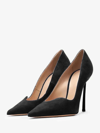 ブラック スエードハイヒール ポインテッドトゥ スティレットヒール パンプス