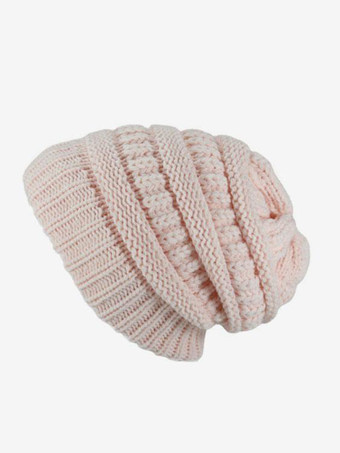 ソフトピンクかぎ針編みキャップ ソリッドカラー ユニセックスキャップ 春秋冬用