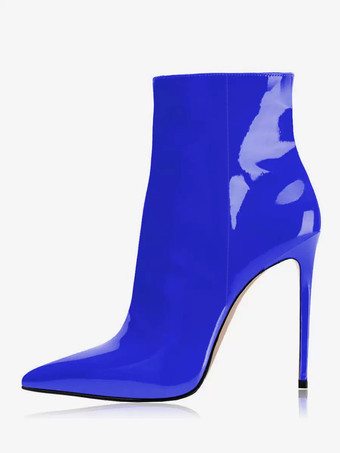 ブルー レディース ハイヒール ブーティ ローズ ポインテッドトゥ アンクルブーツ