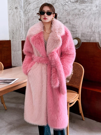 フェイクファーコート フロウ ウエストゴム 長袖 カラーブロック レースアップ レディースコート