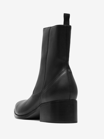 メンズブーツ チェルシーブーツ ブラックレザー スクエアトゥ アンクルショートブーツ