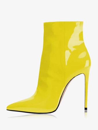 イエローレディース ハイヒール ブーティ ローズ ポインテッドトゥ アンクルブーツ
