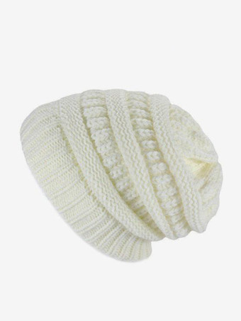 ホワイト かぎ針編みキャップ ソリッドカラー ユニセックスキャップ 春秋冬用