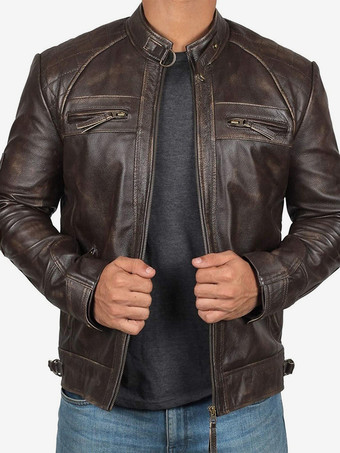 ディープブラウンメンズ レザージャケット カジュアル ウィンドブレーカー 秋 ブラック クール ビンテージ モーターサイクル コート