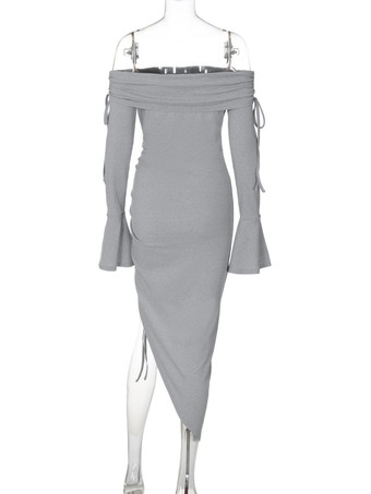 クラブドレス レディース バトーネック シック レースアップ 長袖 ポリエステル アシンメトリー ブラック セクシー ドレス