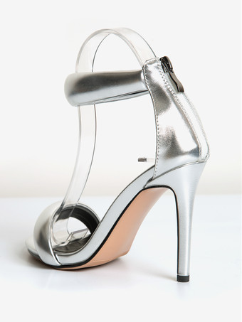 ゴールドハイヒールレディースオープントゥメタリックアンクルストラッププロムサンダル