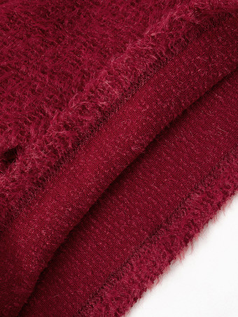 レディース プルオーバー レッド フェイクファー Vネック 長袖 フェイクファー セーター