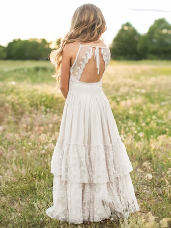 ウェディング フラワーガールドレス 特別な日のドレス エクリュ ホワイト ノースリーブ ティアード