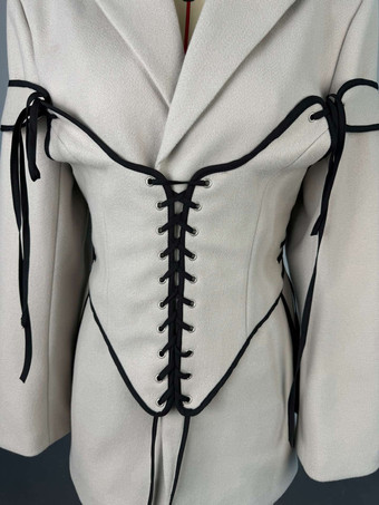 ブレザードレス ターンダウンカラー ツートン レースアップ 長袖 シックなレディース服 ミニドレス