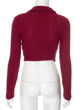 レディース プルオーバー レッド フェイクファー Vネック 長袖 フェイクファー セーター