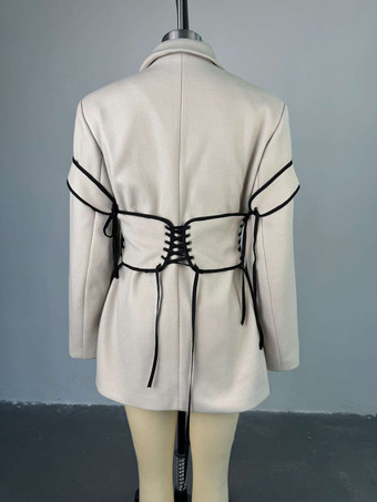 ブレザードレス ターンダウンカラー ツートン レースアップ 長袖 シックなレディース服 ミニドレス