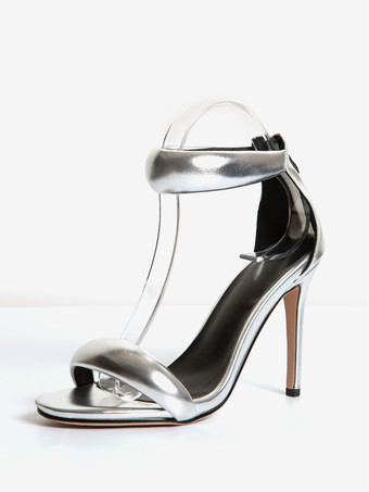 ゴールドハイヒールレディースオープントゥメタリックアンクルストラッププロムサンダル