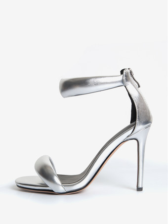 ゴールドハイヒールレディースオープントゥメタリックアンクルストラッププロムサンダル