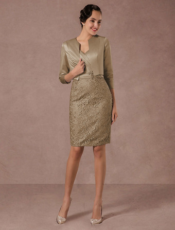 トープ結婚式 母親ドレス レース パステルブルー ミセスドレス フォーマル ウェディングパーティードレス タイト 七分袖 お呼ばれ 謝恩会 成人式 二次会 特別なネックライン カクテルドレス ひざ丈 バックレス ビーズ ウェディング