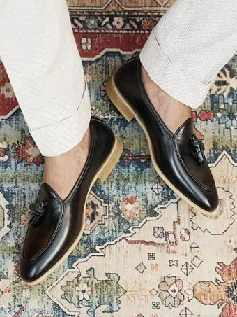 メンズ タッセル ローファー ラウンドトゥ 牛革 プロム ホームカミング ウェディング シューズ