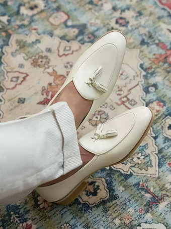 メンズ タッセル ローファー ラウンドトゥ 牛革 プロム ホームカミング ウェディング シューズ