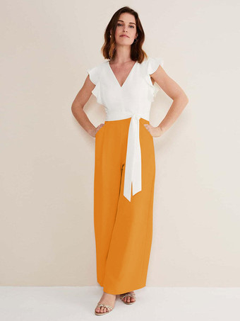 オレンジマザードレス Vネック 半袖 Aライン サッシュ 結婚式のゲストドレス 自由なカスタマイズ