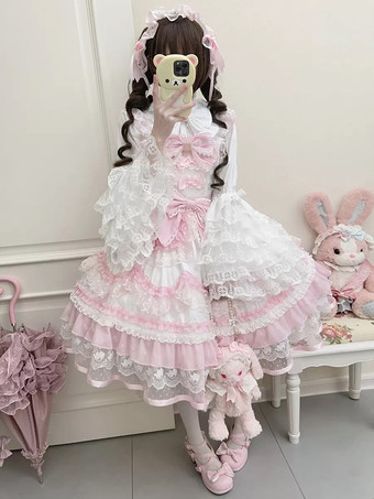 ピンク【期間限定】スイートロリータドレス ポリエステル ノースリーブ ジャンパー スイートロリータドレス