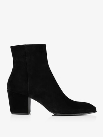 メンズ ブラック スエード チェルシー ラウンドトゥ スリッポン スエード ブロックヒール ブラック ドレスブーツ