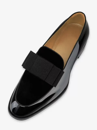   メンズ ベルギーローファー ベルベット＆ヌバックレザーステッチ ボウタイ付き フラット スリッポン スモーキングシューズ