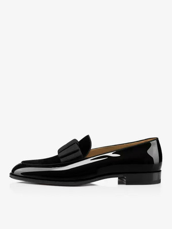   メンズ ベルギーローファー ベルベット＆ヌバックレザーステッチ ボウタイ付き フラット スリッポン スモーキングシューズ