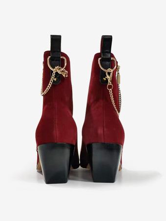 メンズ アンクル ドレス チェルシーブーツ バーガンディ マイクロスエードアッパー ポインテッドトゥ サイドジッパー開閉 プロムブーツ