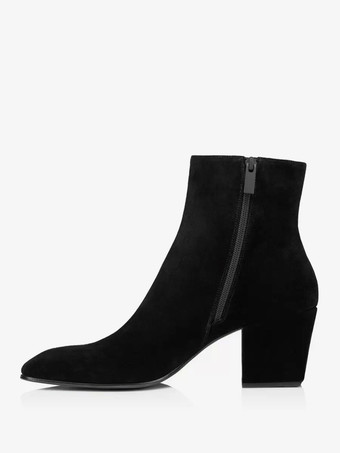 メンズ ブラック スエード チェルシー ラウンドトゥ スリッポン スエード ブロックヒール ブラック ドレスブーツ