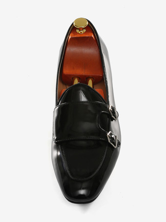 メンズ ブラック モンクストラップ ドレス ローファー ラウンドトゥ プロム パーティー ウェディング シューズ