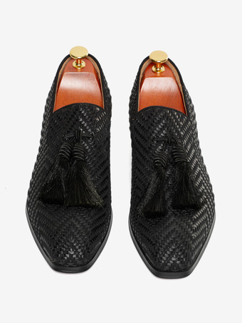 メンズ タッセルローファー ラウンドトゥ PUレザーシューズ プロム ウェディングシューズ