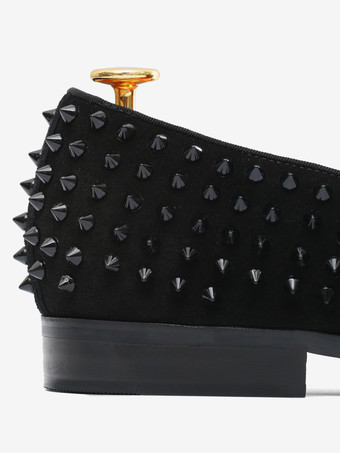 メンズ リベット ローファー ペニーシューズ ファッション スエードレザー スパイク スクエアトゥ スリッポン フラット プロム パーティー ウェディングシューズ