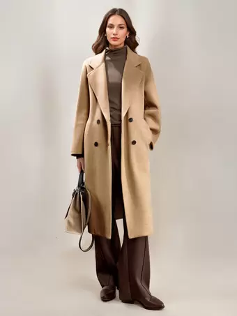 ダブルフェイス カシミア ウール コート ベルト付き ダブルブレスト