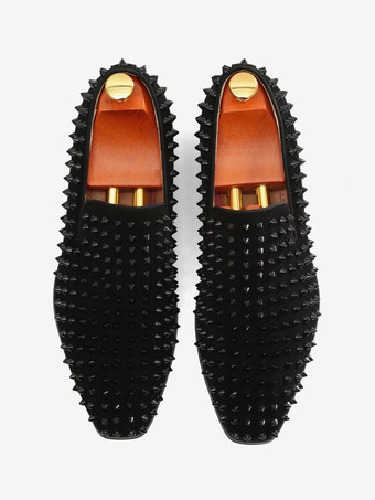 メンズ リベット ローファー ペニーシューズ ファッション スエードレザー スパイク スクエアトゥ スリッポン フラット プロム パーティー ウェディングシューズ