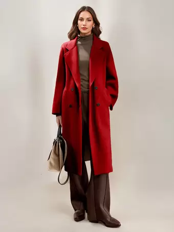 ダブルフェイス カシミア ウール コート ベルト付き ダブルブレスト