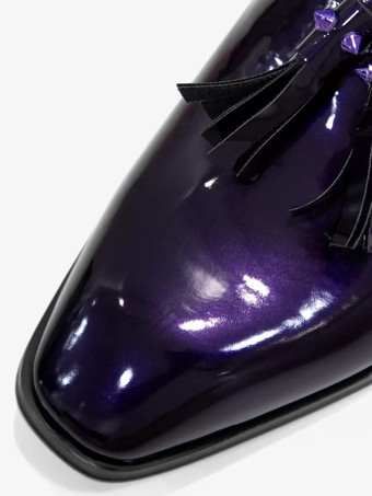   メンズタッセルローファー、ペニーシューズ、スリッポン、パテントレザー、スクエアトゥ、プロム、パーティー、ウェディングシューズ