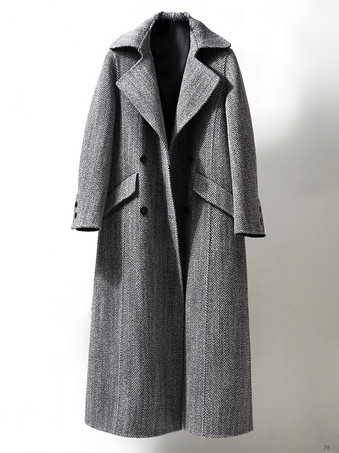 女性用ウール 英国風 オーバーコート ベルト付き ラージラペル ヘリンボーン柄 ラップコート 2025