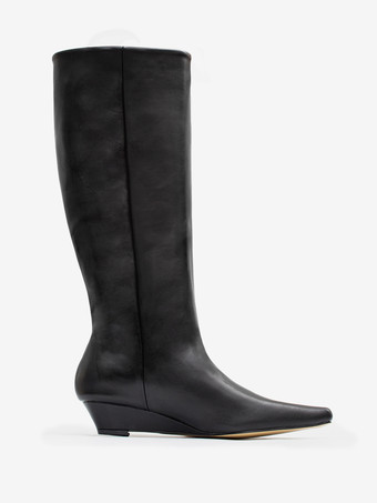 Bottes noires hautes au genou bottes à talons compensés à bout carré pour femmes